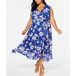 Jessica Howard Dress 18W Plus Size Floral Tie Waist Ruffle Sleeveless NewMnrDfct